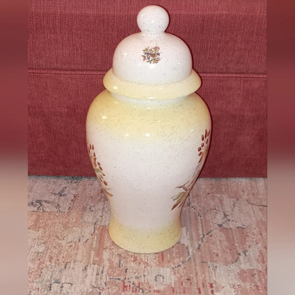 Vintage Ceramic Ginger Jar with Bird Design